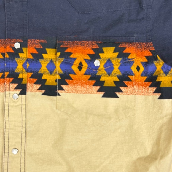 Rustler Wrangler Aztec Pearl Snap Western Shirt Mens Sz-L Short Sleeve Southwest - Picture 5 of 8